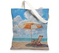 Borsa tote in tela da spiaggia, con scena artistica dell'oceano, leggera e riutilizzabile, stile casual, estivo, lavabile, con tracolla, per viaggi, picnic, 33 x 38 cm