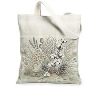 Borsa tote in tela di cotone, stile botanico, vintage, lavanda, ortensia, primavera verde, per tutti i giorni, 33 x 38 cm