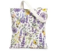 Borsa tote in tela di lavanda per le donne, primavera floreale farfalla ape primavera viola lavabile riutilizzabile borsa tote per tutti i giorni idee per, Viola, 13x15 Inch