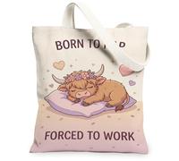 Borsa tote in tela di mucca da donna, simpatica e giocosa cuscino cuori, nessuna pesca, lavabile, riutilizzabile, per tutti i giorni, idea per familiari, amici, colleghi, lettura di amori, 33 x 38 cm