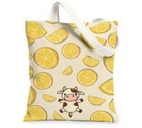 Borsa tote in tela di mucca per donne, giocosa fantasiosa limone estate giallo lavabile riutilizzabile piccole borse tote per shopping brunch P, Giallo, 13x15 Inch