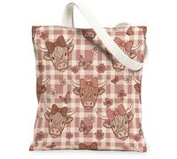 Borsa tote in tela di mucca per le donne, Farmhouse Rustico Farfalla Fiore Primavera Pesca Lavabile Riutilizzabile Piccole Borse Tote per Shoppin, Pesca, 13x15 Inch