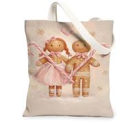 Borsa tote in tela di pan di zenzero, design per le vacanze, borse della spesa riutilizzabili, invernali, leggere, lavabili, in tela, per viaggi, picnic, 33 x 38 cm