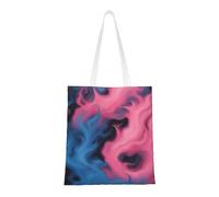 Borsa tote in tela estetica blu e rosa con stampa a fuoco, per donne, carina, alla moda e riutilizzabile, borsa per la spesa per scuola, shopping, palestra, biblioteca e spiaggia