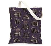 Borsa tote in tela, fantasiosa borsa vintage con luna e stelle, viola autunnale, 33 x 38 cm