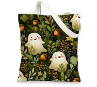 Borsa tote in tela fantasma, borsa riutilizzabile con motivo spirito, fantasia natura, leggera tracolla lavabile per viaggio B, Verde, 13x15 Inch