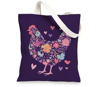 Borsa tote in tela floreale, con motivo a pollo, riutilizzabile, graziosa, leggera, lavabile, borsa in tela per palestra, viaggi, spiaggia, picnic, 33 x 38 cm