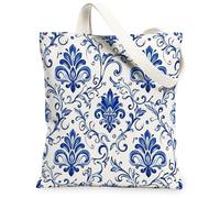 Borsa tote in tela floreale da donna, classica ed elegante ornamento, non blu, lavabile, riutilizzabile, per shopping, brunch, parco, biblioteca, gite di un giorno, 33 x 38 cm