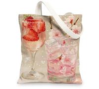 Borsa tote in tela floreale, elegante borsa per la spesa riutilizzabile con stampa di bevande, elegante borsa leggera lavabile a spalla per spiaggia Tra, Floreale, 13x15 Inch