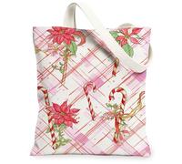 Borsa tote in tela floreale, motivo vintage con fiori e bastoncini di zucchero, riutilizzabili, con tracolla leggera e lavabile, per palestra, viaggi, spiaggia, picnic, 33 x 38 cm