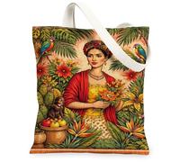 Borsa tote in tela floreale vintage, borsa della spesa riutilizzabile con stampa artistica floreale, leggera e lavabile in tela per, multicolore, 13x15 Inch