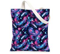 Borsa tote in tela Galaxy per donne, Cosmic fantasiosa cometa stella estate blu lavabile riutilizzabile mercato tote bag idee per Shoppi, Blu, 13x15 Inch
