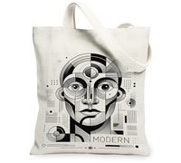 Borsa tote in tela geometrica per donne, linee minimaliste moderne cerchi nessuno nero lavabile riutilizzabile mercato tote bag idee, nero, 13x15 Inch