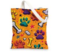 Borsa tote in tela giocosa, con impronte di zampe, riutilizzabili, leggere e lavabili, per palestra, viaggi, spiaggia, picnic, 33 x 38 cm
