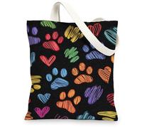 Borsa tote in tela giocosa, con impronte di zampe, riutilizzabili, leggere e lavabili, per palestra, viaggi, spiaggia, picnic, 33 x 38 cm