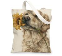 Borsa tote in tela Golden Retriever, con simpatico cane con girasole, borse della spesa riutilizzabili, leggere e lavabili, per viaggi e spiaggia, 33 x 38 cm