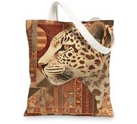Borsa tote in tela leopardata, borsa per la spesa riutilizzabile con stampa artistica di animali, borsa a tracolla leggera e lavabile, per viaggi, spiaggia, shopping, 33 x 38 cm