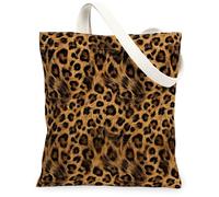 Borsa tote in tela leopardata da donna, con animali selvatici e pelliccia, nessuna marrone, lavabile, riutilizzabile, per tutti i giorni, idea per la famiglia, Marrone, 13x15 Inch