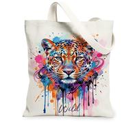 Borsa tote in tela leopardata da donna, con schizzi artistici selvatici selvatici N/a arancione, lavabile, riutilizzabile, borsa tote per mercato, idea per viaggi all'aperto, giornata lavorativa