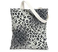 Borsa tote in tela leopardata da donna, moderna, chic, floreale, turbinio, nera, lavabile, riutilizzabile, idea per viaggi, attività all'aperto, giornata lavorativa, lettura, 33 x 38 cm