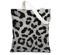 Borsa tote in tela leopardata da donna, moderna con pois eccentrici, glitterata, nera, lavabile, riutilizzabile, estetica, idea per familiari, amici, colleghi, lettura di amori, 33 x 38 cm