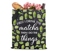 Borsa tote in tela Matcha First I Drink The Matcha Tea Lover regalo bevitore di tè verde barista Matcha a tema riutilizzabile borsa della spesa, La borsa tote Matcha 3, large