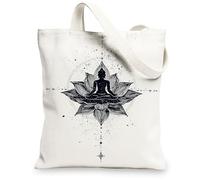 Borsa tote in tela meditativa, motivo ninfee, borse della spesa riutilizzabili, leggere e lavabili, con tracolla, borse in tela per palestra, viaggi, spiaggia, picnic, 33 x 38 cm
