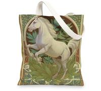 Borsa tote in tela motivo cavallo, borse a tracolla riutilizzabili in lino leggero, bianco, 13x15 Inch