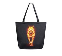 Borsa tote in tela nera aggressiva con fiamma rossa Woolf Borsa a tracolla casual da donna Borsa della spesa grande riutilizzabile