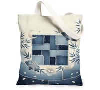 Borsa tote in tela patchwork da donna, tradizionale giapponese, ventaglio primaverile, blu, lavabile, riutilizzabile, piccola borsa tote idee per shopping, viaggi, ufficio, biblioteca, casual, 33 x 38
