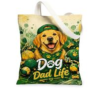 Borsa tote in tela per cani, da donna, giocosa casual, con osso palla N/a verde, lavabile, riutilizzabile, per tutti i giorni, per shopping, brunch, parco, biblioteca, gite di un giorno, 33 x 38 cm
