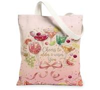 Borsa tote in tela per cocktail, da donna, per celebrazioni, festive, ciliegie, limoni, pesca, lavabile, riutilizzabile, idea per famiglia, amici, colleghi, lettura di amori, 33 x 38 cm