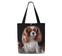 Borsa tote in tela per donna, borse a tracolla capienti, borse tote riutilizzabili per la spesa, Cavalier King Charles Spaniel mamma con cuccioli