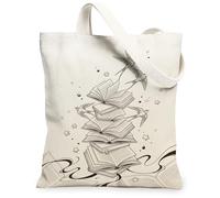 Borsa tote in tela per donne, artistica, fantasiosa, uccelli, stelle, beige, lavabile, riutilizzabile, piccola borsa tote per shopping, brunch parco, biblioteca, gite di un giorno, 33 x 38 cm