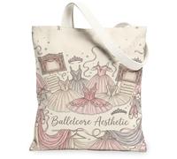 Borsa tote in tela per donne, balletto elegante nastro reale primavera pesca lavabile riutilizzabile borsa della spesa idee per viaggi W, Pesca, 13x15 Inch