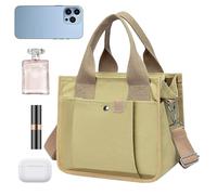 Borsa tote in tela per donne | Borsa a tracolla con impugnatura | Borsa da spiaggia con tracolla | Adatto per ragazze, posto di lavoro, all'aperto, viaggi, picnic, pendolari, shopping, Cachi