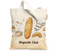 Borsa tote in tela per donne, cibo cartone animato croissant caffè nessuno beige lavabile riutilizzabile borse della spesa idee per famiglia F, Beige, 13x15 Inch