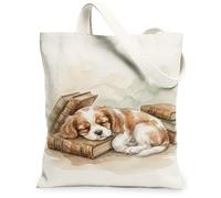 Borsa tote in tela per donne, fantasiosa e accogliente, con libri che dormono nessuno, crema, lavabile, riutilizzabile, per tutti i giorni, idea per attività all'aperto, Crema, 13x15 Inch