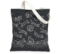 Borsa tote in tela per donne, fantasiosa giocosa stelle turbinii Halloween nero lavabile riutilizzabile mercato borsa idee per familiari, amici, colleghi, lettura amori, 33 x 38 cm