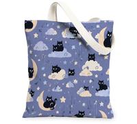 Borsa tote in tela per donne, fantasiosa nuvola luna luna viola lavabile riutilizzabile borsa della spesa per shopping brun, Viola, 13x15 Inch