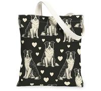 Borsa tote in tela per donne, fantasioso cuore giocoso nero nero lavabile riutilizzabile borsa della spesa per shopping, brunch parco, biblioteca, gite di un giorno, 33 x 38 cm