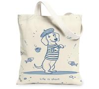 Borsa tote in tela per donne, giocosa casual con pesce tazza da caffè nessuno blu lavabile riutilizzabile borse della spesa idee per viaggi, lavoro, shopping, libreria, 33 x 38 cm