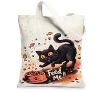 Borsa tote in tela per donne, giocosa fantasiosa ciotola per cibo per pesci nessuno nero lavabile riutilizzabile piccole borse tote idee per trave, nero, 13x15 Inch