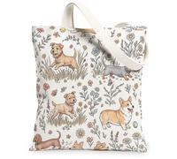 Borsa tote in tela per donne, giocoso fantasioso fiore erba primavera beige lavabile riutilizzabile borsa tote per tutti i giorni per lo shopping, Beige, 13x15 Inch