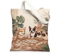 Borsa tote in tela per donne, giocoso fantasioso set da tè piante nessuno beige lavabile riutilizzabile borsa per la spesa idee per familiari, amici, colleghi, lettura amori, 33 x 38 cm
