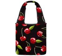Borsa tote in tela per donne, graziose ciliegie e fiocchi rosa cuori rosa borsa a tracolla riutilizzabile per la spesa shopping lavoro, Multicolore 01, 14.1x14.9in/36x38cm