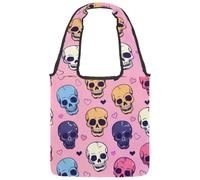 Borsa tote in tela per donne, graziose ciliegie e fiocchi rosa cuori rosa borsa a tracolla riutilizzabile per la spesa shopping lavoro, Multicolore 10., 14.1x14.9in/36x38cm
