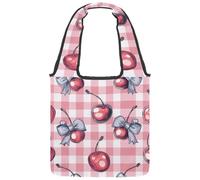 Borsa tote in tela per donne, graziose ciliegie e fiocchi rosa cuori rosa borsa a tracolla riutilizzabile per la spesa shopping lavoro, Multicolore 03, 14.1x14.9in/36x38cm