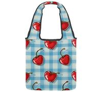 Borsa tote in tela per donne, graziose ciliegie e fiocchi rosa cuori rosa borsa a tracolla riutilizzabile per la spesa shopping lavoro, Multicolore 02, 14.1x14.9in/36x38cm