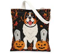 Borsa tote in tela per donne, Halloween, fantasiosa zucca, lapide, Halloween, nera, lavabile, riutilizzabile, per tutti i giorni, idea per viaggi, giornata lavorativa e lettura, 33 x 38 cm